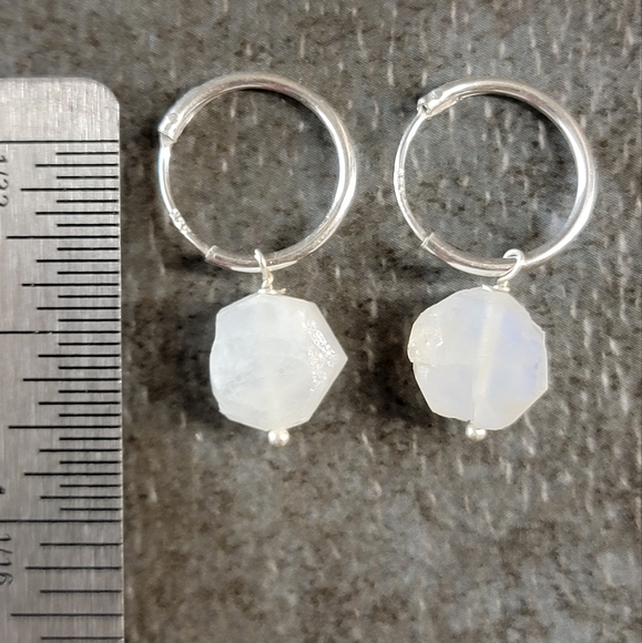 Native Rainbow Moonstone Gemstone Earrings Dainty Sterling Silver Boho Jewelry - Picture 3 of 6